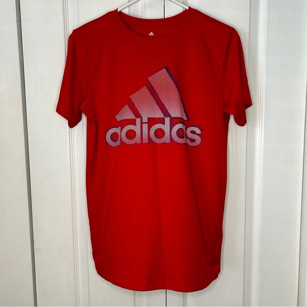 Adidas boys youth red short sleeve logo T-shirt large (14/16)